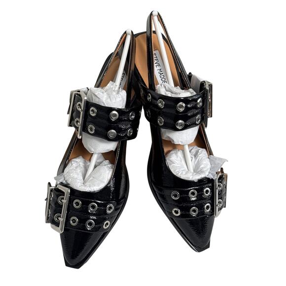 NWB Steven Madden Women's Graya Black Patent Slingback Flats Size 9 - Picture 4 of 12